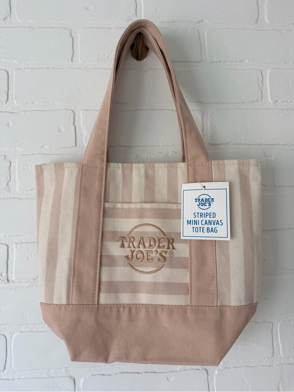 Trader Joe's Khaki Striped Canvas Tote - MINI NWT